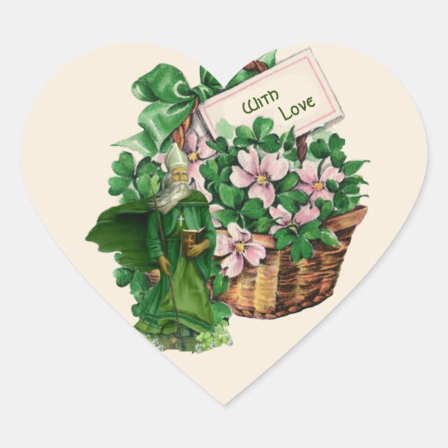 Irish Kleeblatt St. Patrick Floral Basket Religiou Herz-Aufkleber (Vorderseite)