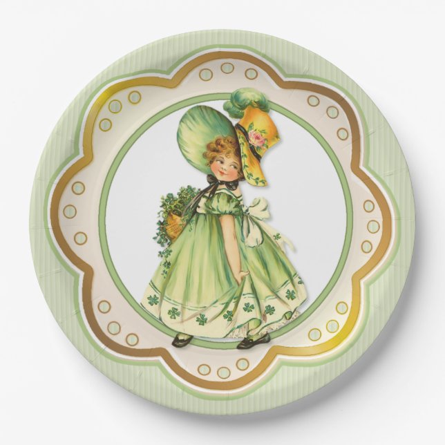 Irish Kleeblatt Stroll Girl Pappteller (Vorderseite)