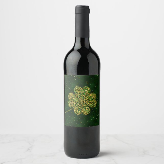 Irish Kleeblatt Vier-Blatt Lucky Clover Weinetikett (Vorderseite)