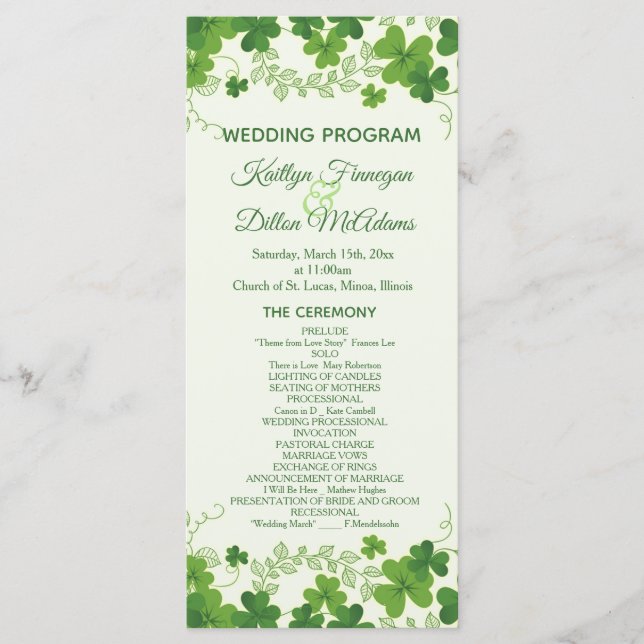 Irish Kleeblatt Wedding Programm (Vorderseite)
