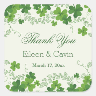 Irish Kleeblatt Wedding Vielen Dank Quadratischer Aufkleber
