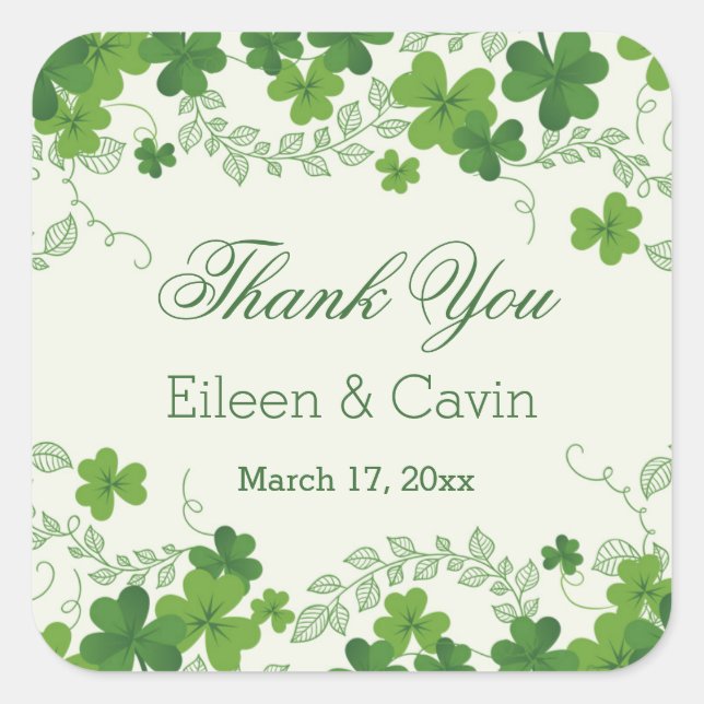 Irish Kleeblatt Wedding Vielen Dank Quadratischer Aufkleber (Vorderseite)