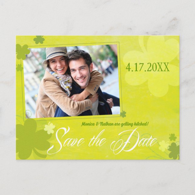 Irish Kleeblatts Foto Wedding Save the Date Ankündigungspostkarte (Vorderseite)