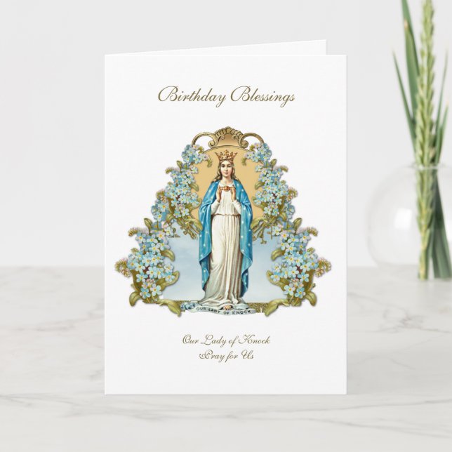 Irish Lady of Knock Jungfrau Mary Blue Floral Karte (Vorderseite)