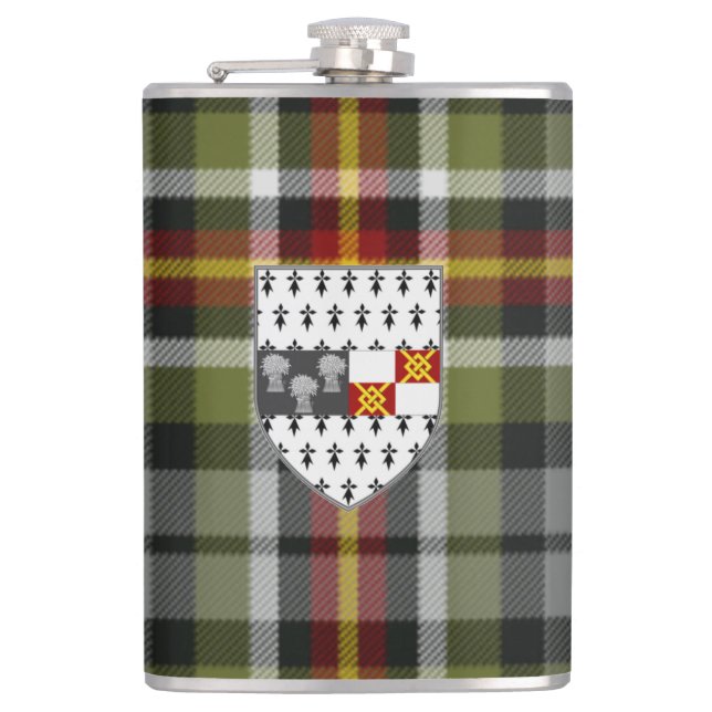Irish Landkreis Kilkenny Tartan & Wappen Flachmann (Vorderseite)