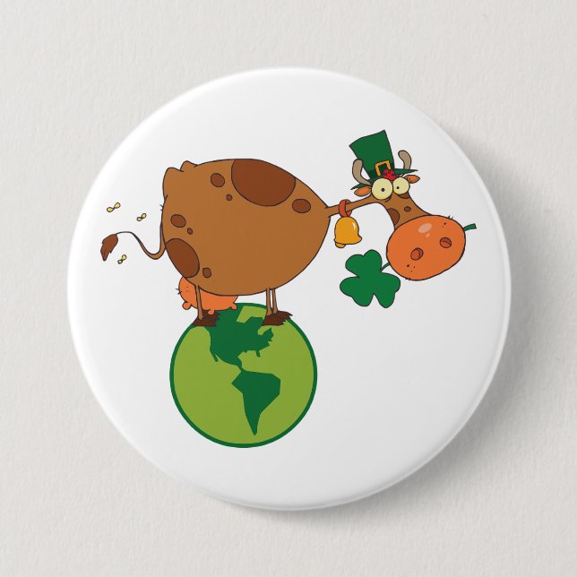 Irish Leprechaun Cow Standing on Planet Earth Button (Vorderseite)