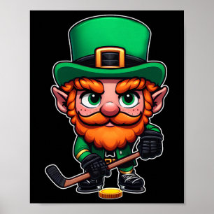 Irish Leprechaun Ice Hockey Playe Poster