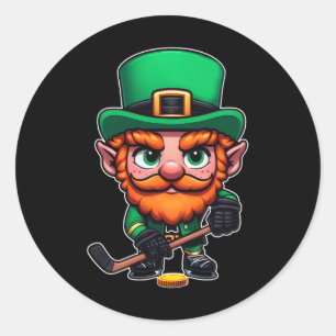Irish Leprechaun Ice Hockey Playe Runder Aufkleber