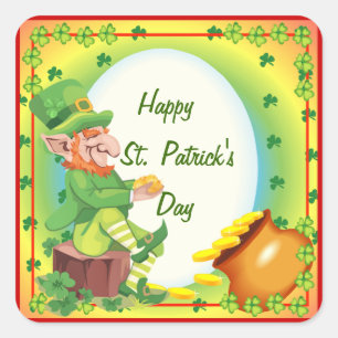 Irish Leprechaun Pot of Gold Quadratischer Aufkleber