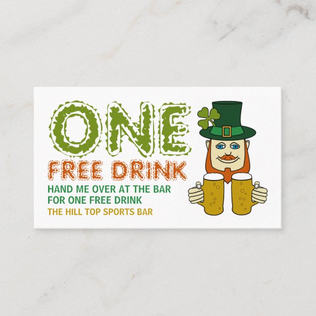 Irish Leprechaun, St Patrick's Day Drinks Ticket (Devant)