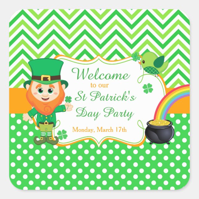 Irish Leprechaun St Patrick's Day Party Quadratischer Aufkleber (Vorderseite)