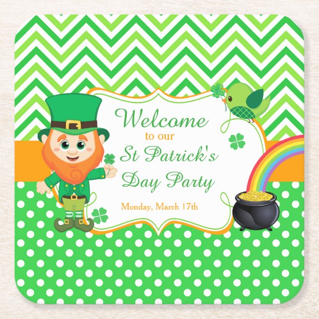 Irish Leprechaun St Patrick's Day Party Rechteckiger Pappuntersetzer (Vorderseite)