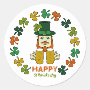 Irish Leprechaun, St Patrick's Day Runder Aufkleber