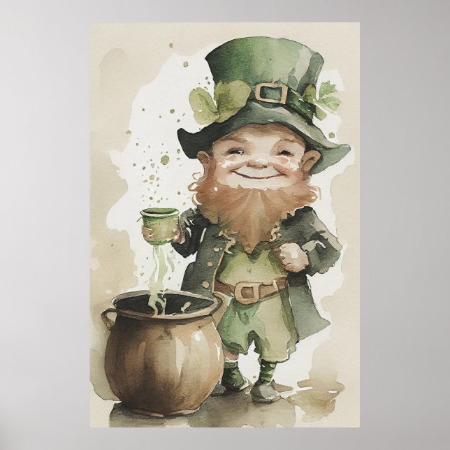 Irish Leprechaun Watercolor Painting Poster (Vorne)