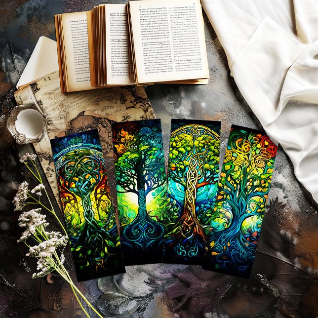 Irish Lesezeichens, Celtic Tree of Life Lesezeiche (collection of 4 tree of life bookmarks you cut out - great gift for the avid reader)