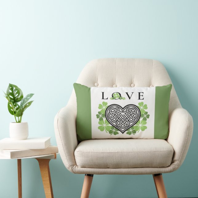 Irish LIEBE Kleeblatt & Celtic Knot Heart Lendenkissen (Stuhl )