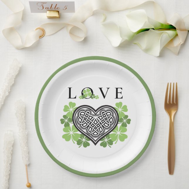 Irish LIEBE Kleeblatt & Celtic Knot Heart Pappteller (Hochzeit)