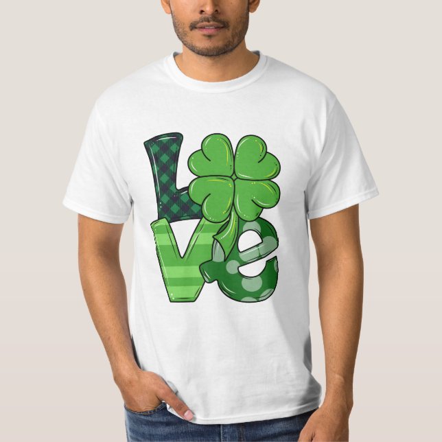 Irish Liebe Patrick's Day Kleeblatt Green Kariert T-Shirt (Vorderseite)