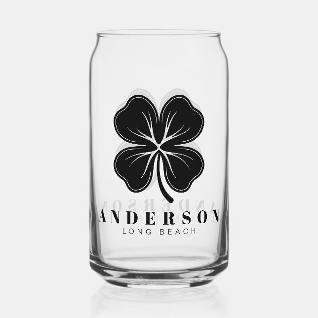 Irish Lucky Four Black Leaf Klee mit Name Pint Dosenglas (Vorderseite)
