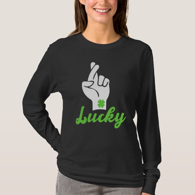 Irish Lucky Kleeblatt Hand Gesture Funny St Patric T-Shirt (Vorderseite)