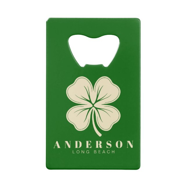 Irish Lucky Vierblättriges Kleeblatt mit dem Namen Geldbeutel Flaschenöffner (Vorderseite)