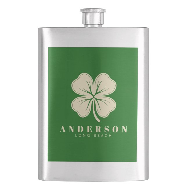 Irish Lucky Vierblättriges Kleeblatt | Name Green  Flachmann (Vorderseite)