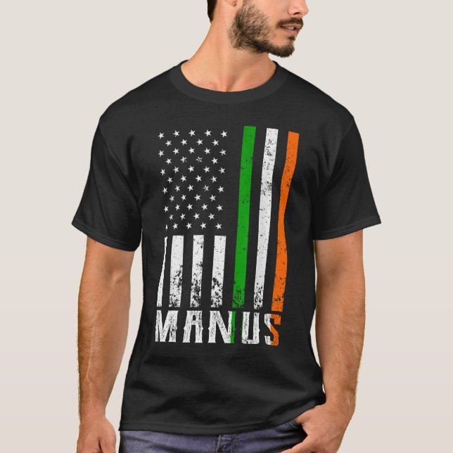 Irish MANUS Family American Flag Ireland Flag T-Shirt (Vorderseite)