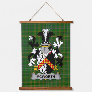 Irish McWorth or MacWorth Coat of Arms Family Cres Wandteppich Mit Holzrahmen