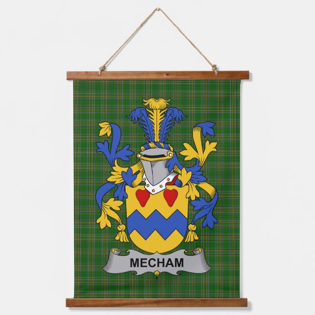 Irish Mecham Coat of Arms Family Crest Wandteppich Mit Holzrahmen (Vorderseite)