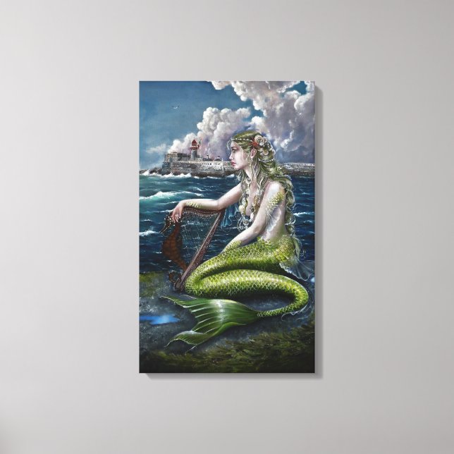 Irish Mermaid mit Harfenplakat Leinwanddruck (Vorderseite)
