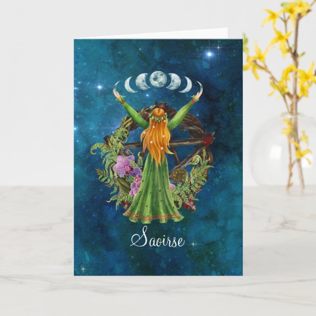 Irish Moon Goddess Karte (Gelbe Blume)