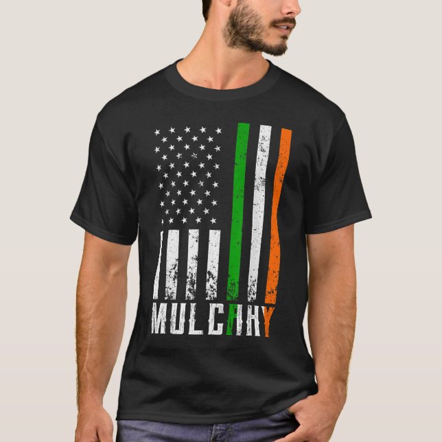 Irish MULCAHY Family American Flag Ireland Flag T-Shirt (Vorderseite)