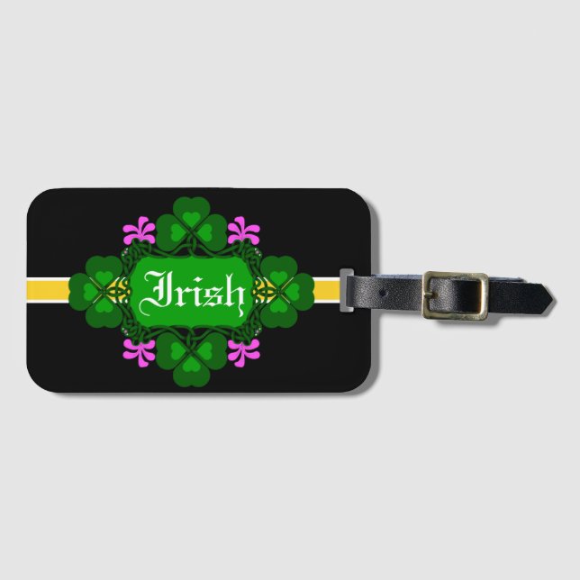 Irish National Kleeblatt Rosa Blume-Individuelle N Gepäckanhänger (Vorderseite (Horizontal))