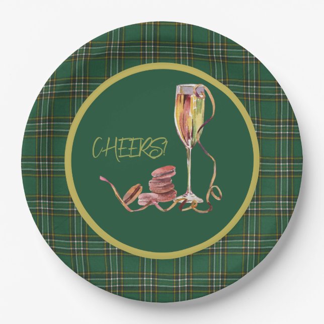 Irish National Tartan Champagne Cheers Pappteller (Vorderseite)