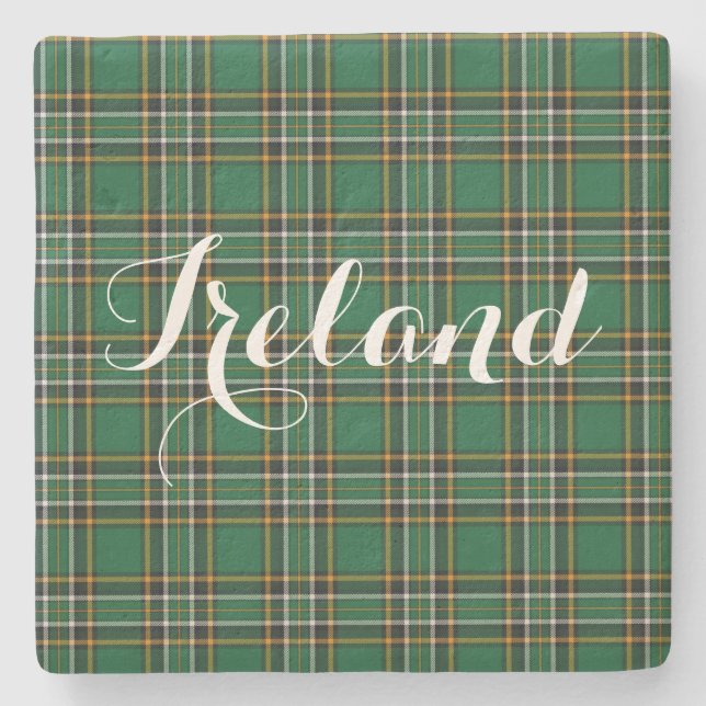 Irish National Tartan & Customizable Text Steinuntersetzer (Vorderseite)