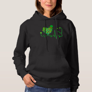 Irish Nurse Stethoscope Heartbeat Kleeblatt St Pat Hoodie
