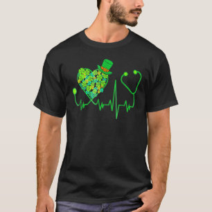 Irish Nurse Stethoscope Heartbeat Kleeblatt St Pat T-Shirt