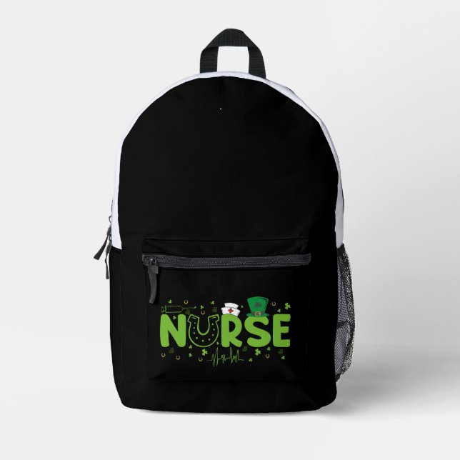 Irish Nurse Stethoscope Scrub Patricks Day Nurses Bedruckter Rucksack (Vorderseite)