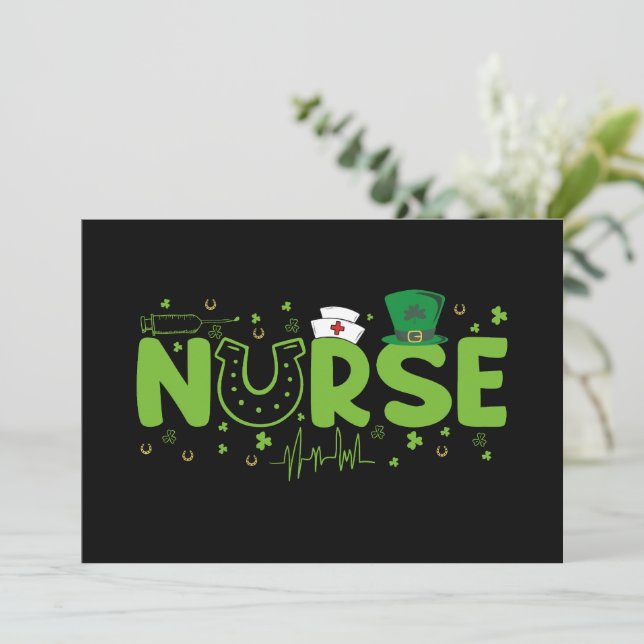 Irish Nurse Stethoscope Scrub Patricks Day Nurses Einladung (Stehend Vorderseite)