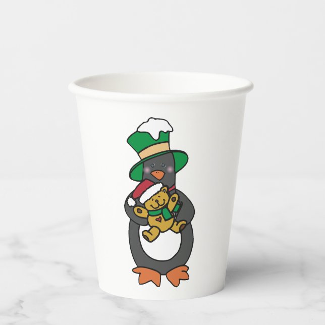 Irish Penguin Holding Christmas Teddy Bear Pappbecher (Vorderseite)