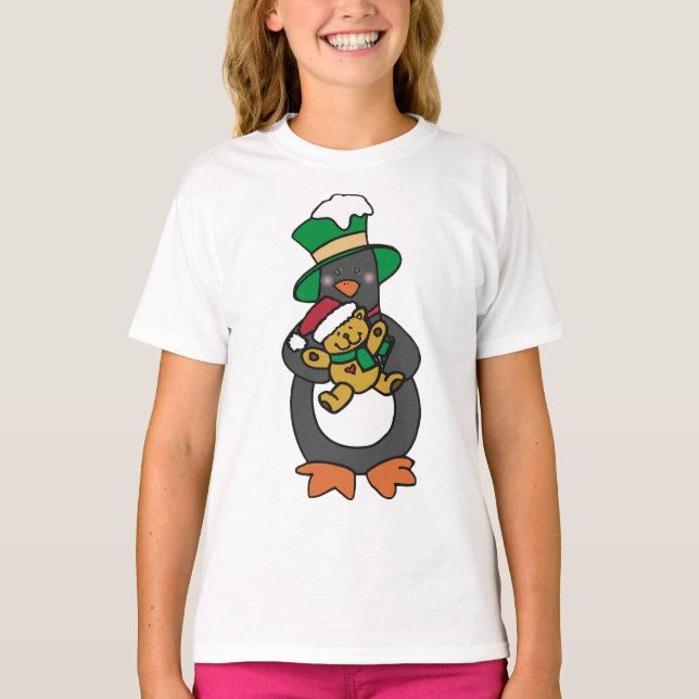 Irish Penguin Holding Christmas Teddy Bear T-Shirt (Vorderseite)