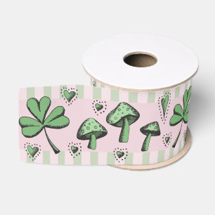Irish Pink & Green Kleeblatts Hearts & Mushrooms 3 Ripsband