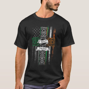 IRISH PRIDE American Flag Celtic Cross St Patricks T-Shirt