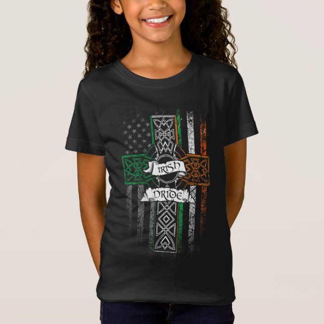 IRISH PRIDE American Flag Celtic Cross St Patricks T-Shirt (Vorderseite)