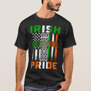 Irish Pride American Flag Celtic Cross St Patricks T-Shirt