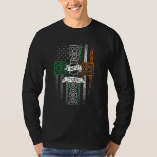 Irish Pride American Flag Celtic Cross St Patricks T-Shirt