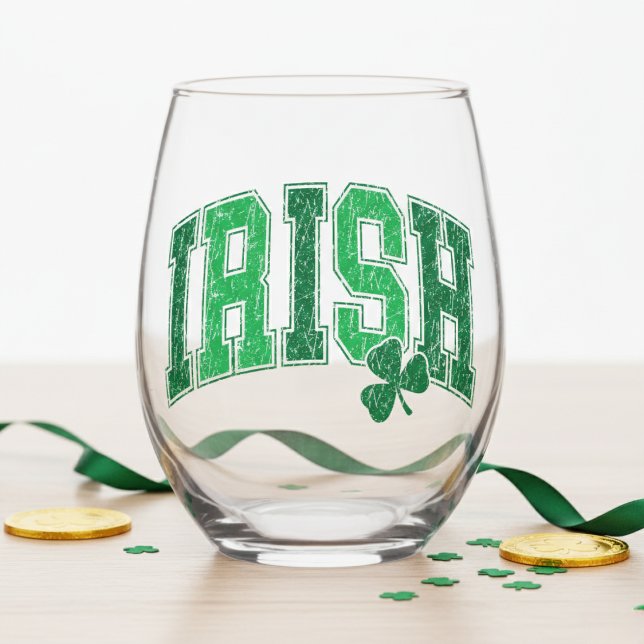 Irish Pride Retro St Patrick's Day Weinglas Ohne Stiel (Irish Pride Retro St Patrick's Day Stemless Wine Glass)