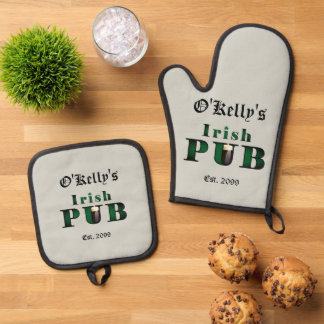 Irish Pub Bar Tavern GRILLEN Ofenhandschuh & Topflappen-Set