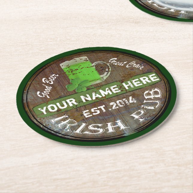 Irish Pub Bierfass Runder Pappuntersetzer (Angewinkelt)