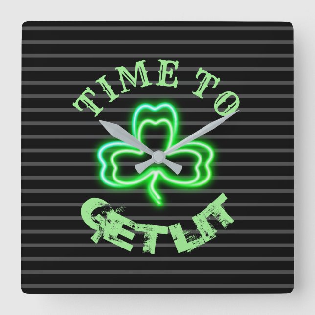 Irish Pub Black Green Shamrock Neon Horloge (Recto)